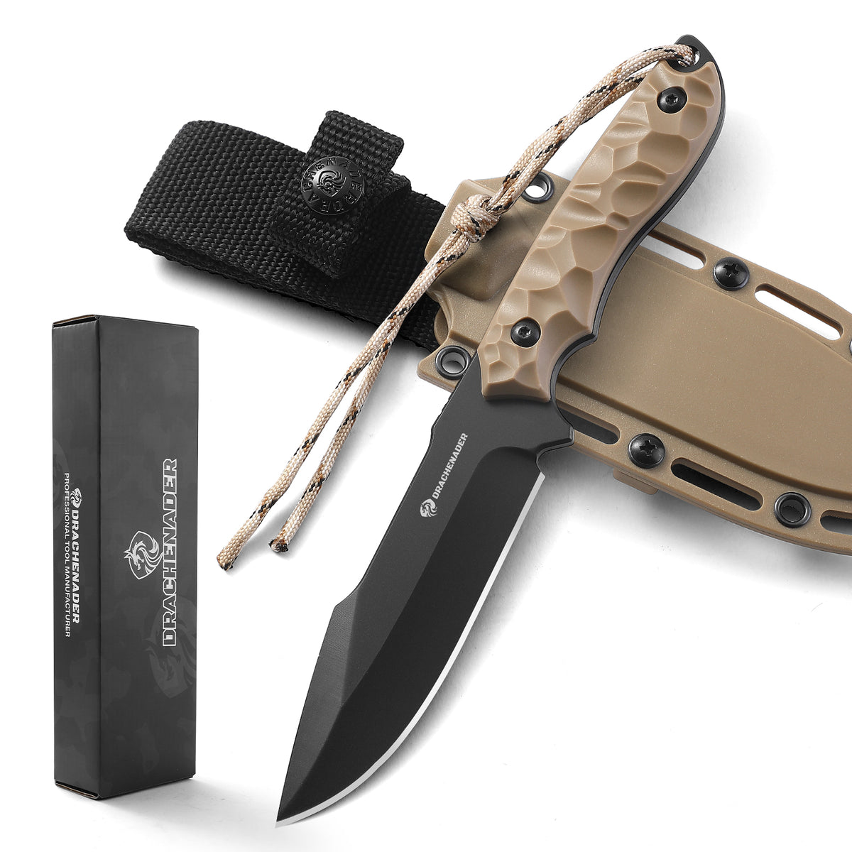 DRACHENADER 9.29" Drop Point Fixed Blade Knife with 5Cr14MoV Blade & Sheath