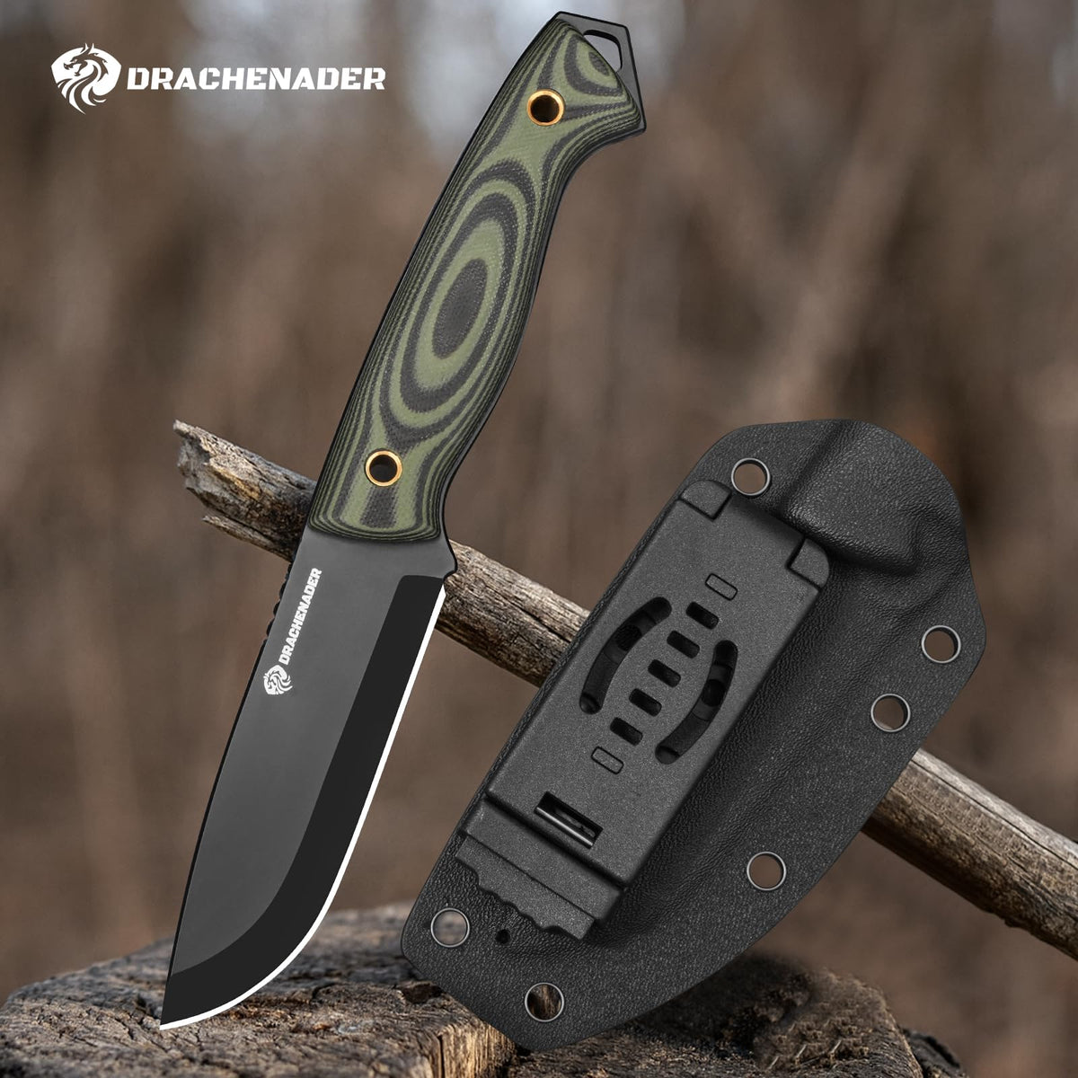 DRACHENADER Full Tang Fixed Blade D2 Knife with Sheath