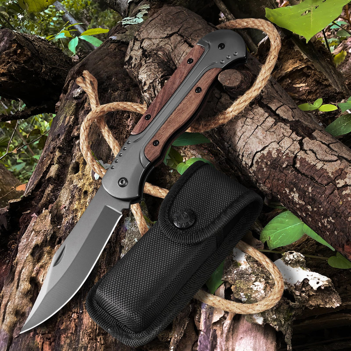 DRACHENADER A-11 Two-Hand Opening Folding Knife with 420C Blade & Wood Aluminum Handle