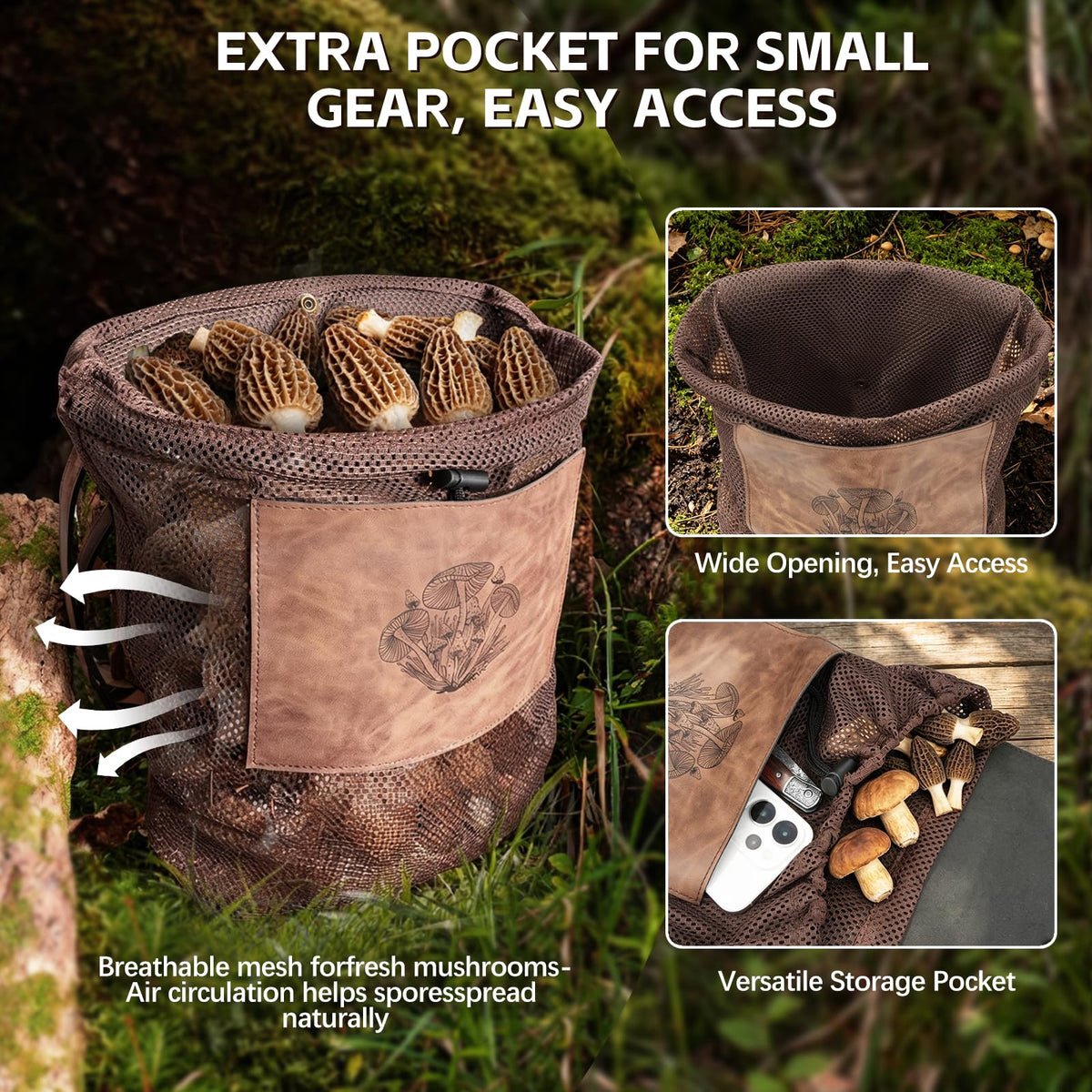 DRACHENADER Mushroom Foraging Kit with Damascus Knife & Mesh Bag