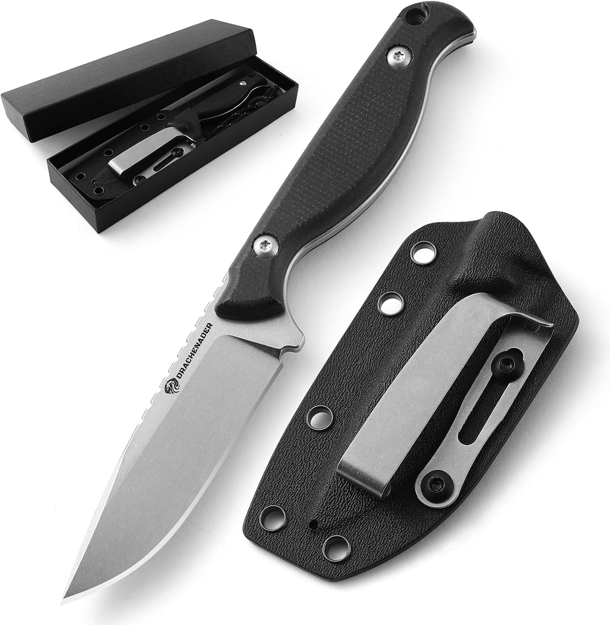 DRACHENADER GT3 7" Small Fixed Blade Knife with D2 Steel Micarta Handle and Kydex Sheath