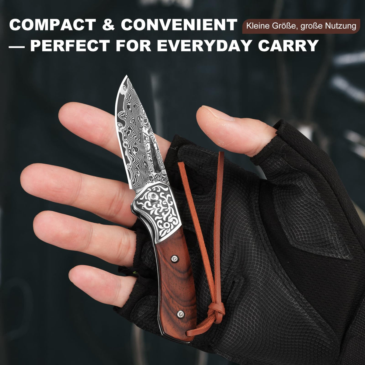 DRACHENADER 5.51" Damascus Folding Knife with Wood Handle