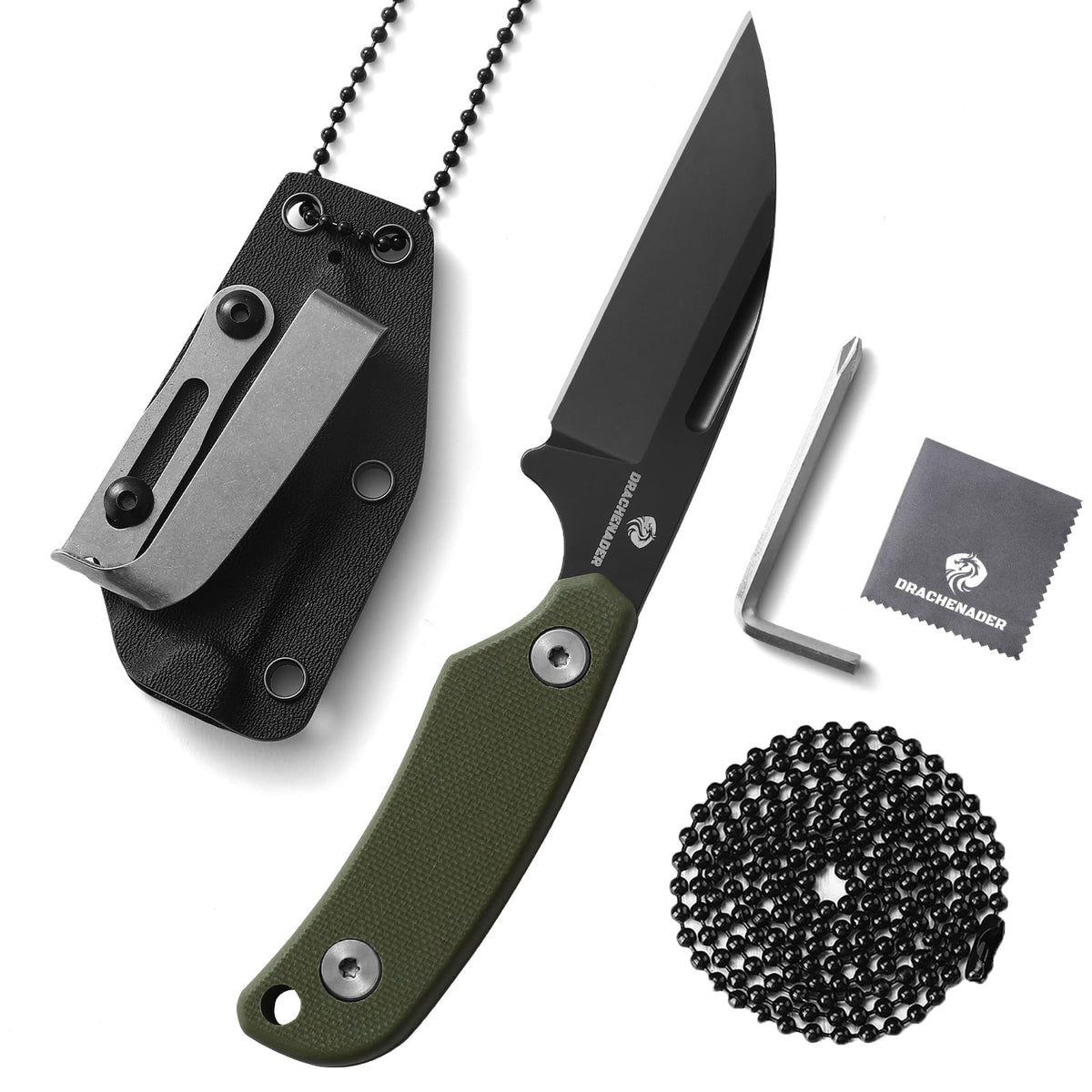 DRACHENADER 5.82" D2 Sheepsfoot Full Tang Neck Knife with G10 Handle