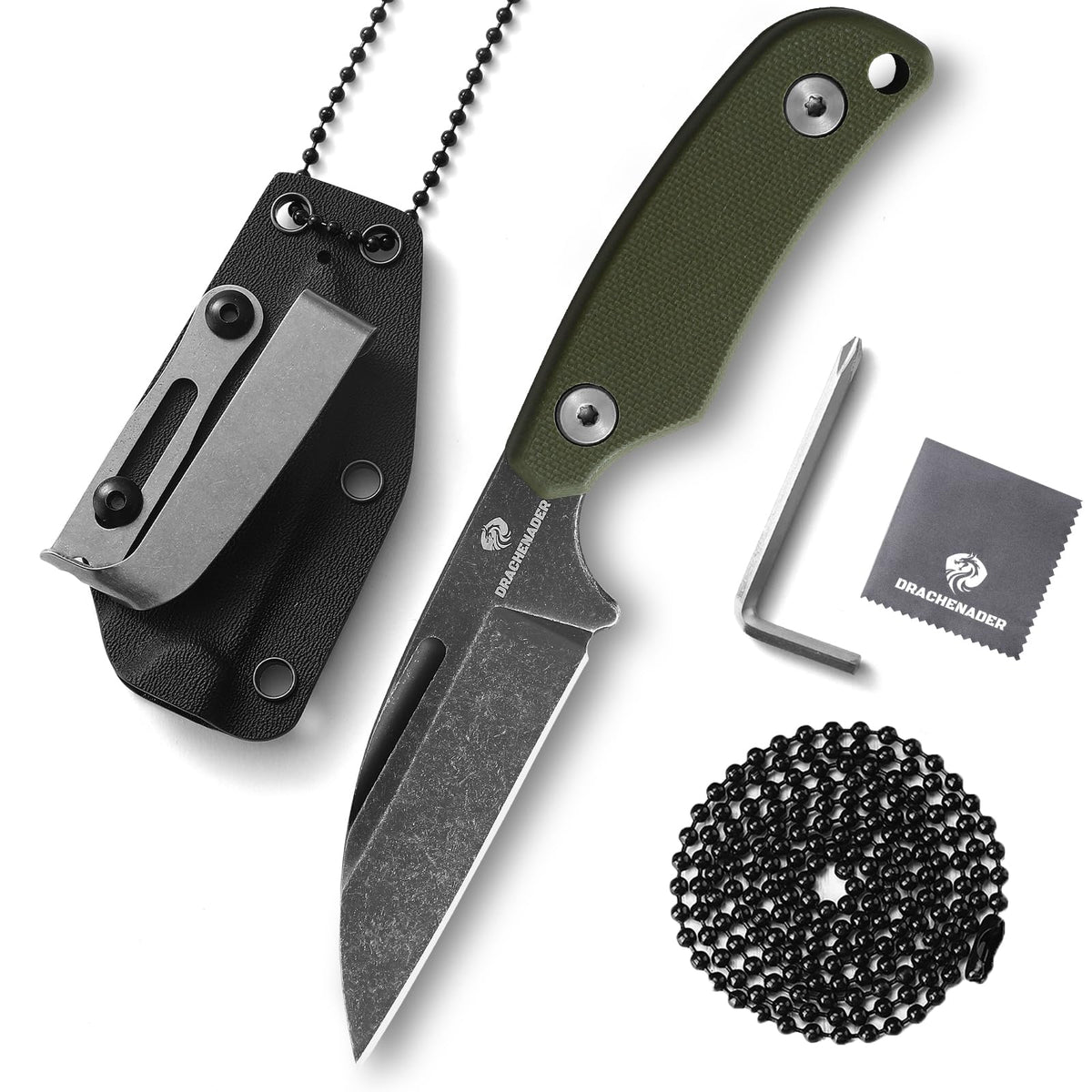 DRACHENADER 5.82" D2 Sheepsfoot Full Tang Neck Knife with G10 Handle