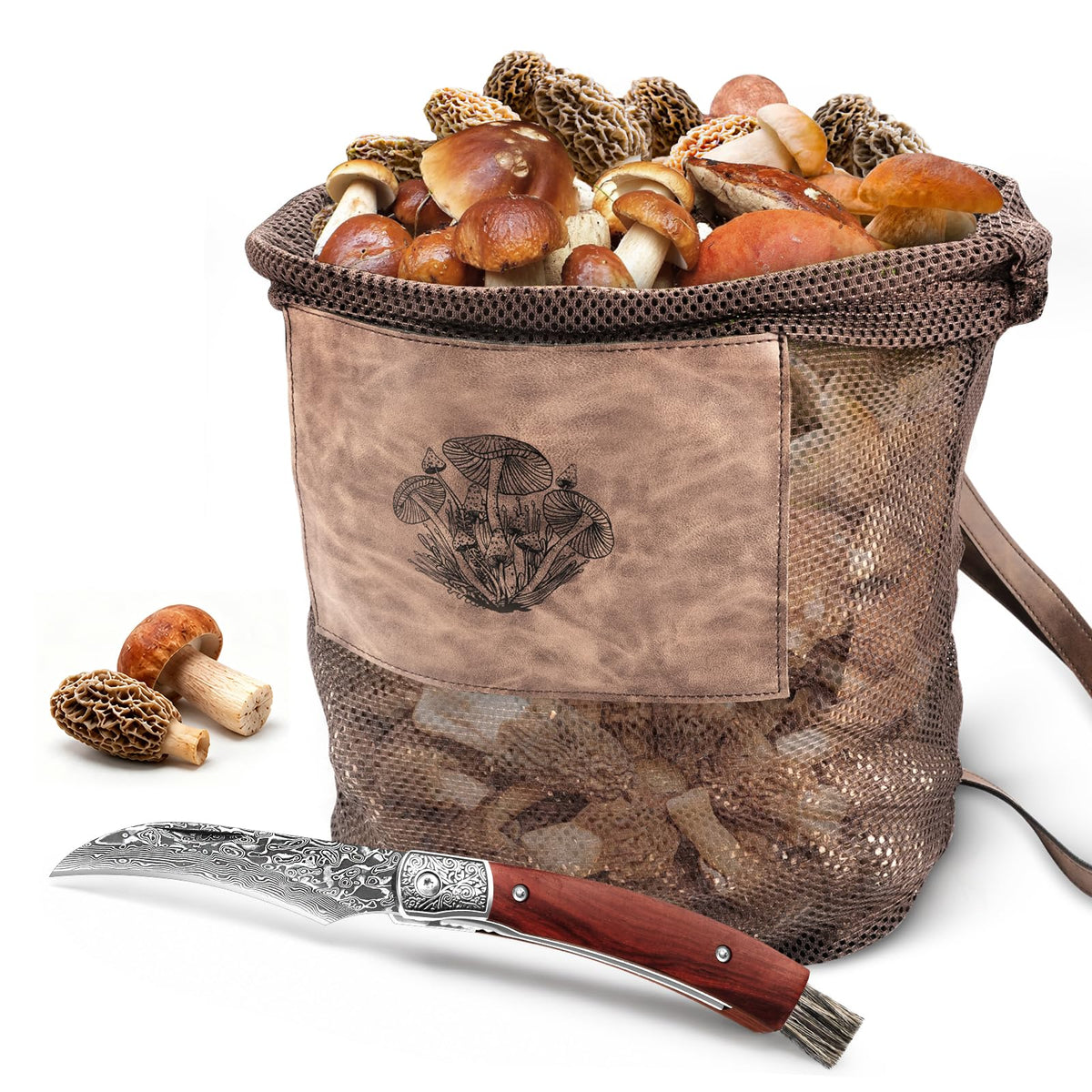 DRACHENADER Mushroom Foraging Kit with Damascus Knife & Mesh Bag