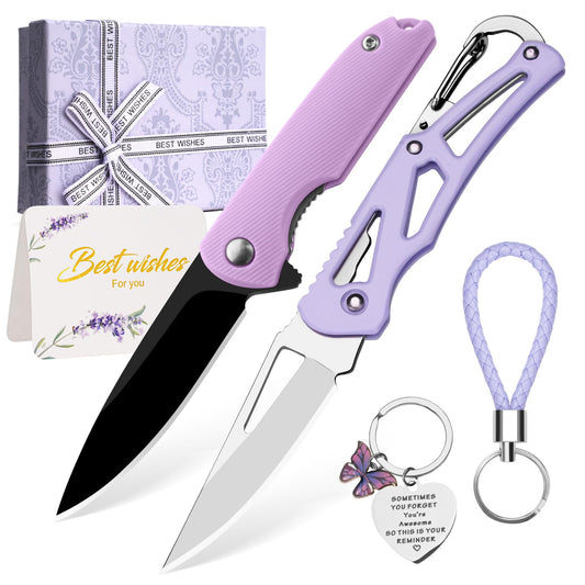 DRACHENADER 2PCS Purple Pocket Knife Gift Set for Women
