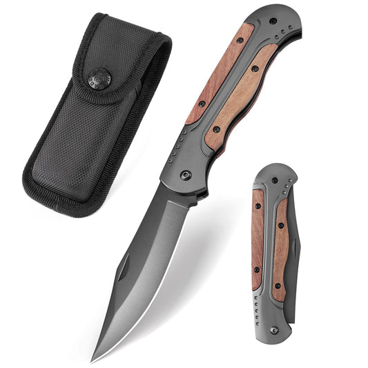 DRACHENADER A-11 Two-Hand Opening Folding Knife with 420C Blade & Wood Aluminum Handle
