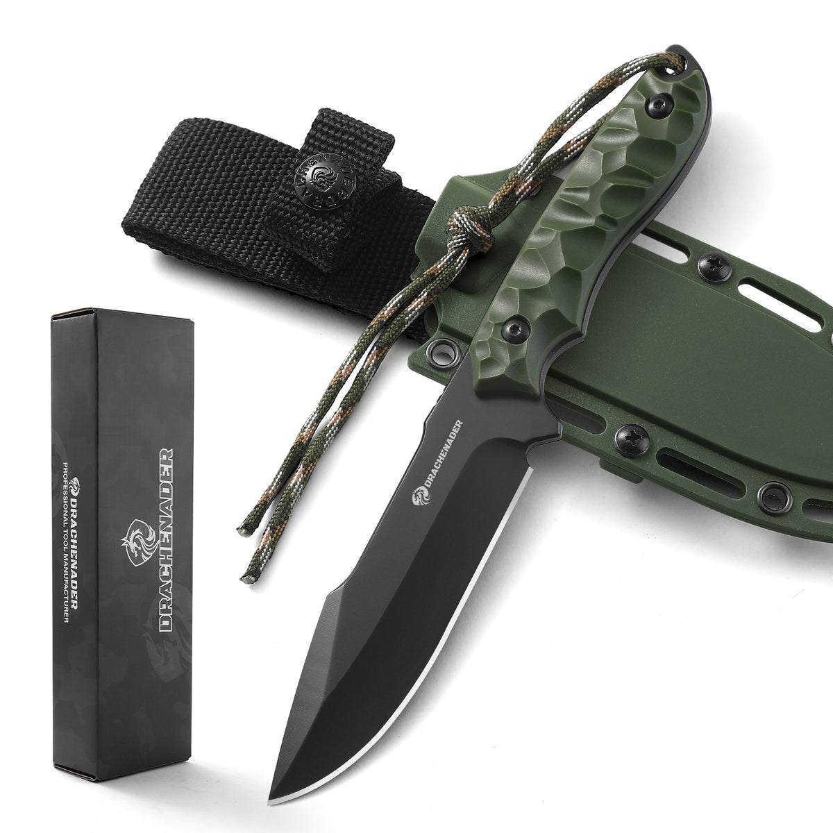 DRACHENADER 9.29" Drop Point Fixed Blade Knife with 5Cr14MoV Blade & Sheath
