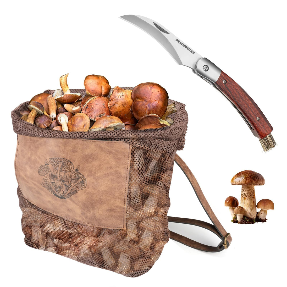 DRACHENADER Mushroom Foraging Kit with Mesh Bag & Folding Knife