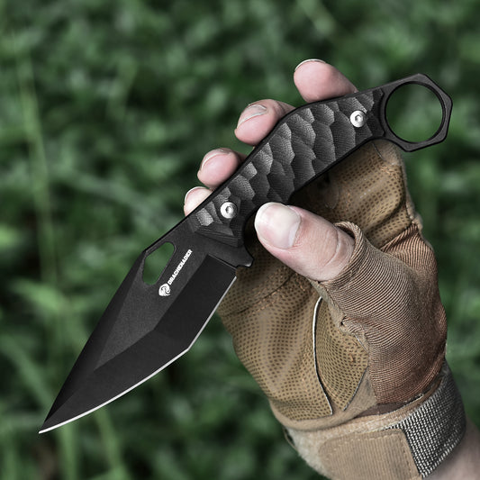 DRACHENADER 9" EDC Fixed Blade, SEAL-FULL BLACK, 5mm Thick Stainless Steel, G10 Anti-Slip Handle