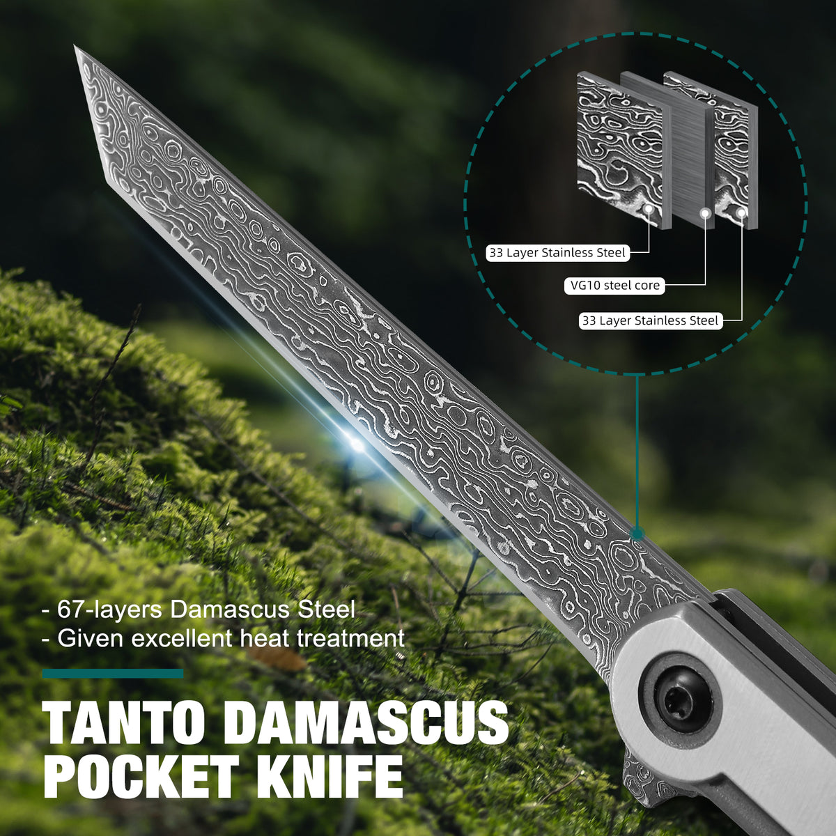 DRACHENADER Tanto Damascus Folding pocket Knife Small EDC Slim Gentleman's Knives