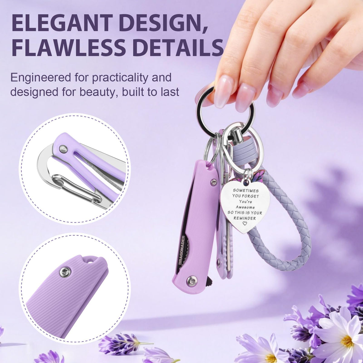 DRACHENADER 2PCS Purple Pocket Knife Gift Set for Women
