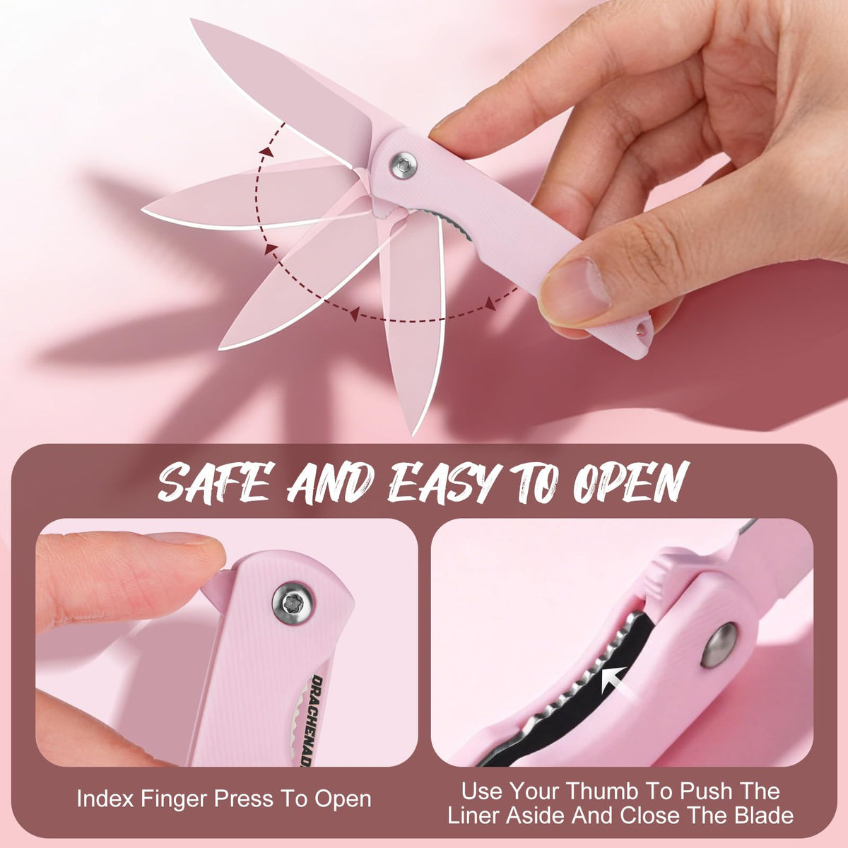 DRACHENADER Mini Pink Folding Knife for Women with 5Cr13MoV Blade