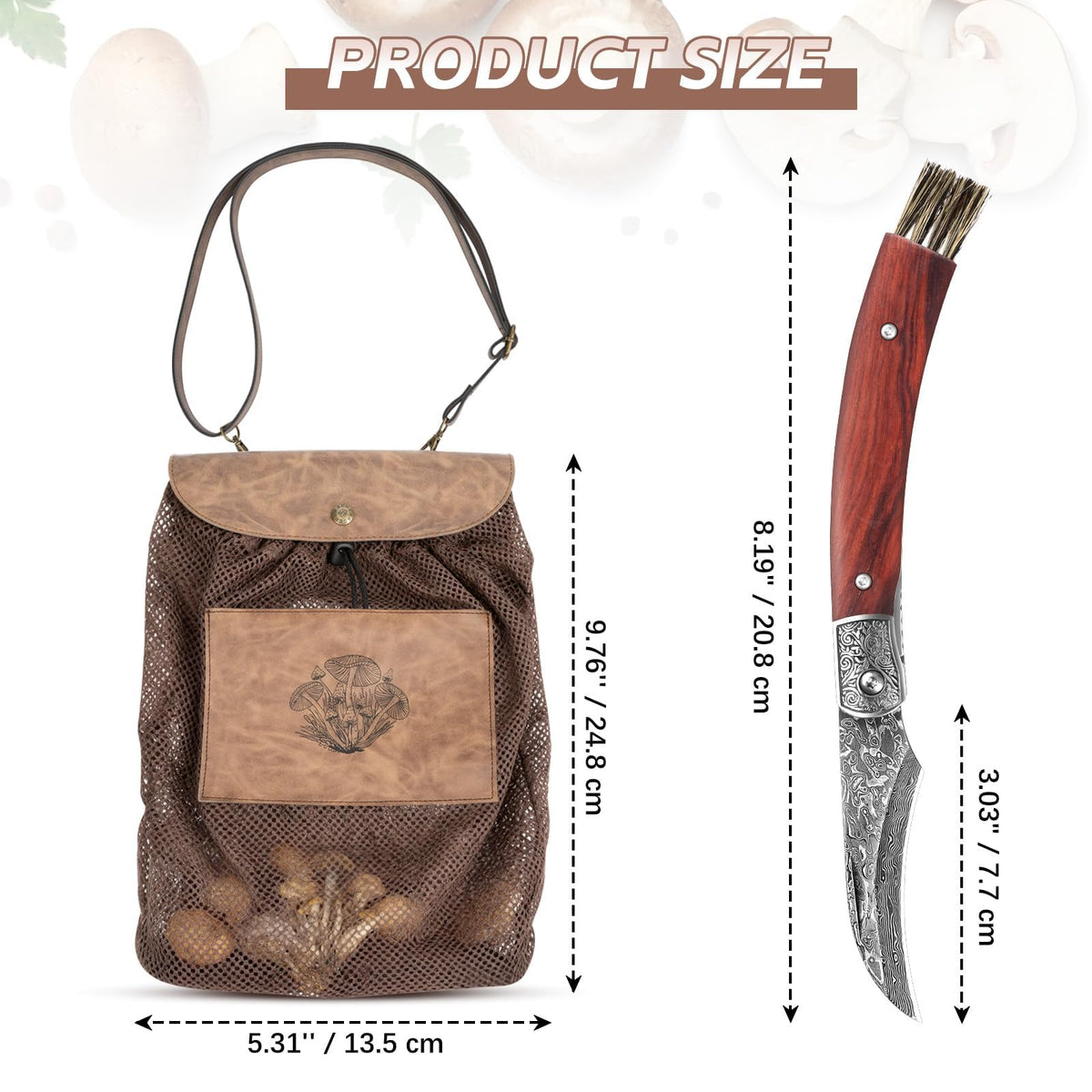DRACHENADER Mushroom Foraging Kit with Damascus Knife & Mesh Bag