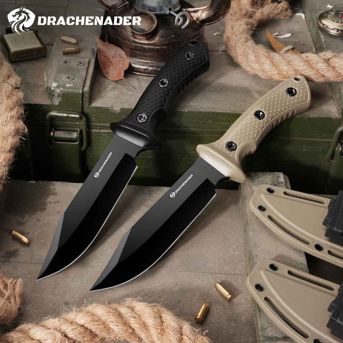 DRACHENADER 5Cr13MoV Drop Point Fixed Blade Knife with ABS Handle & Sheath