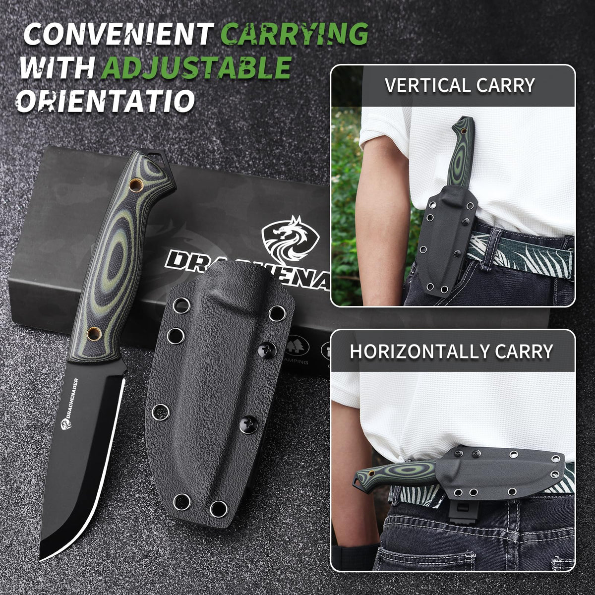 DRACHENADER Full Tang Fixed Blade D2 Knife with Sheath