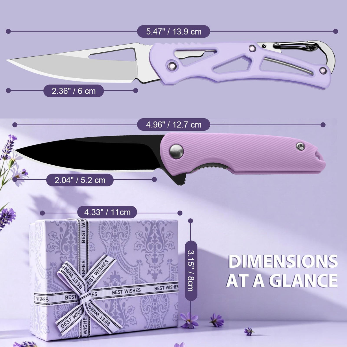 DRACHENADER 2PCS Purple Pocket Knife Gift Set for Women