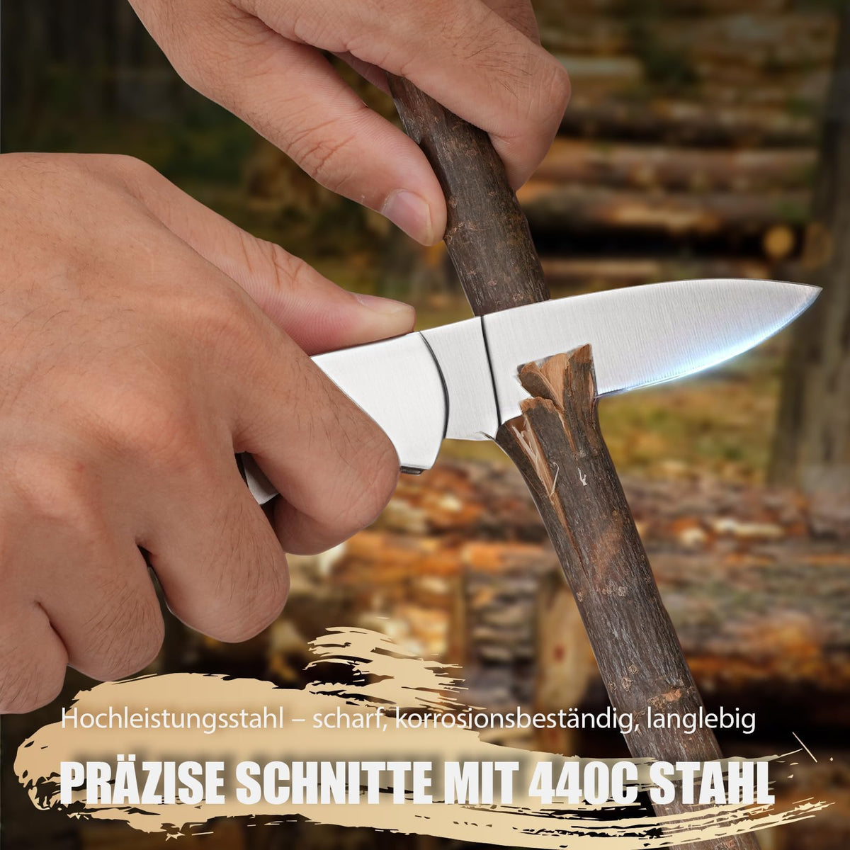 DRACHENADER 440C Two-Hand Opening Folding Knife with Wood Handle & Leather Sheath