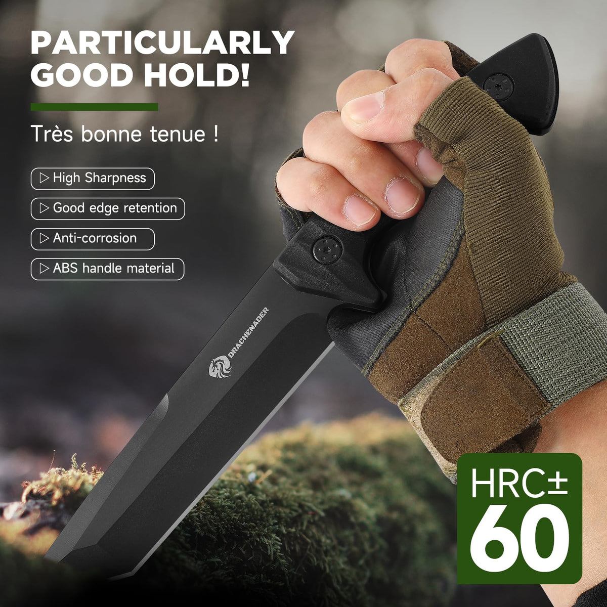 DRACHENADER 5mm Full Tang Fixed Blade Knife with ABS Handle and Sheath