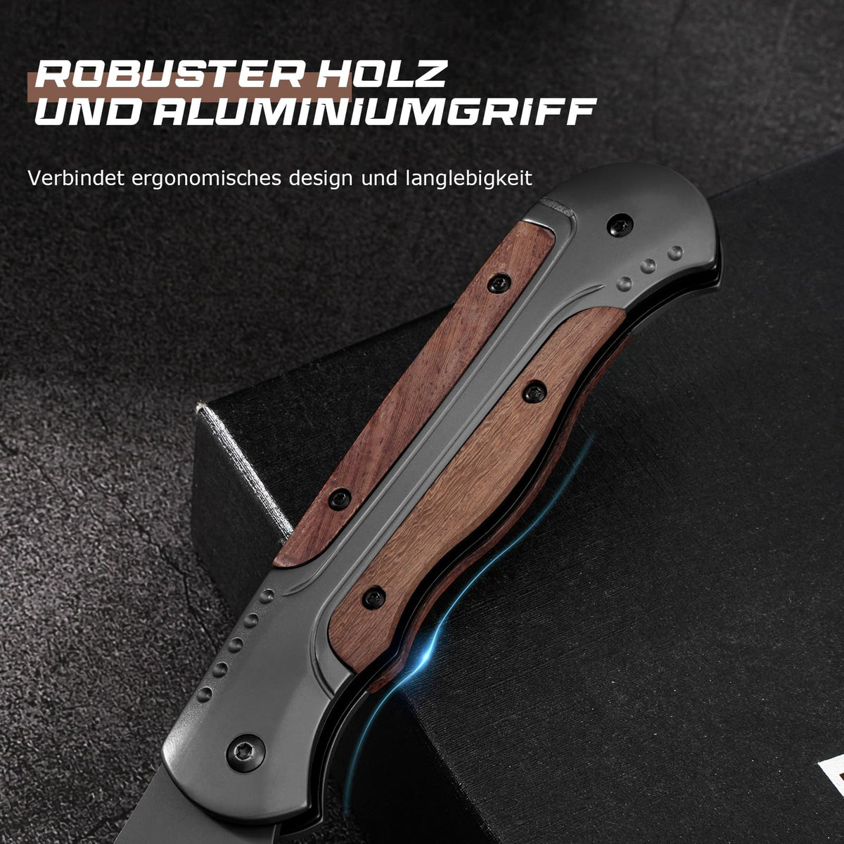 DRACHENADER A-11 Two-Hand Opening Folding Knife with 420C Blade & Wood Aluminum Handle