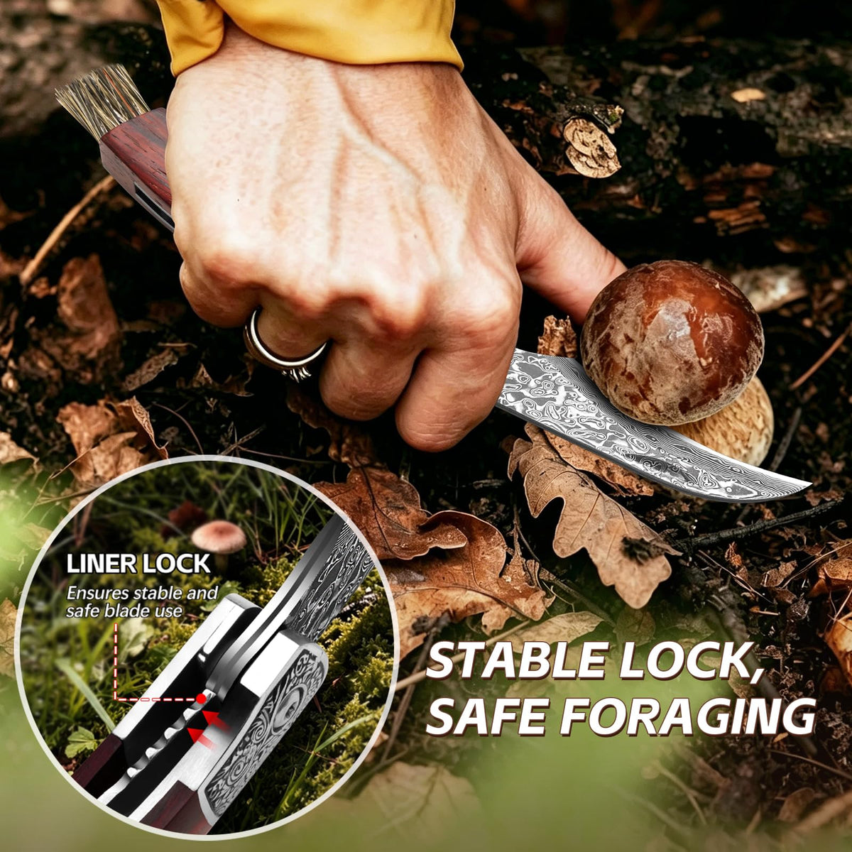 DRACHENADER Mushroom Foraging Kit with Damascus Knife & Mesh Bag