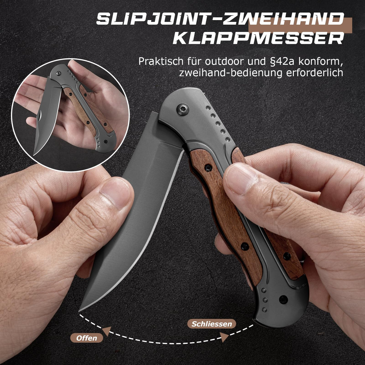 DRACHENADER A-11 Two-Hand Opening Folding Knife with 420C Blade & Wood Aluminum Handle