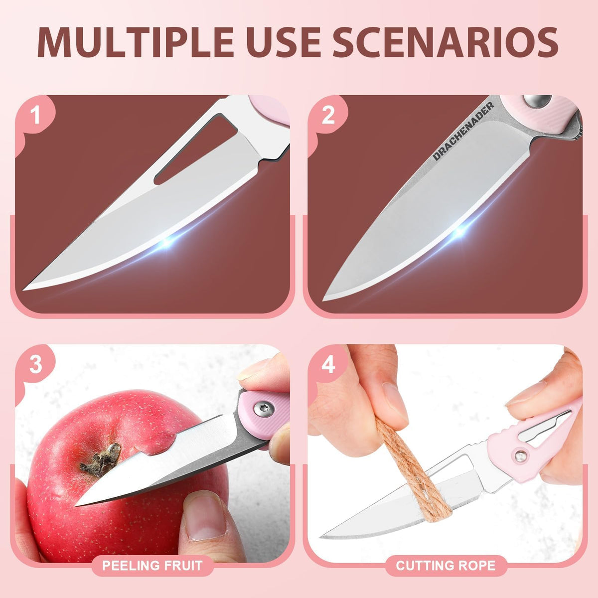 DRACHENADER 2PCS Pink Pocket Knife Gift Set with Keychains & Gift Box