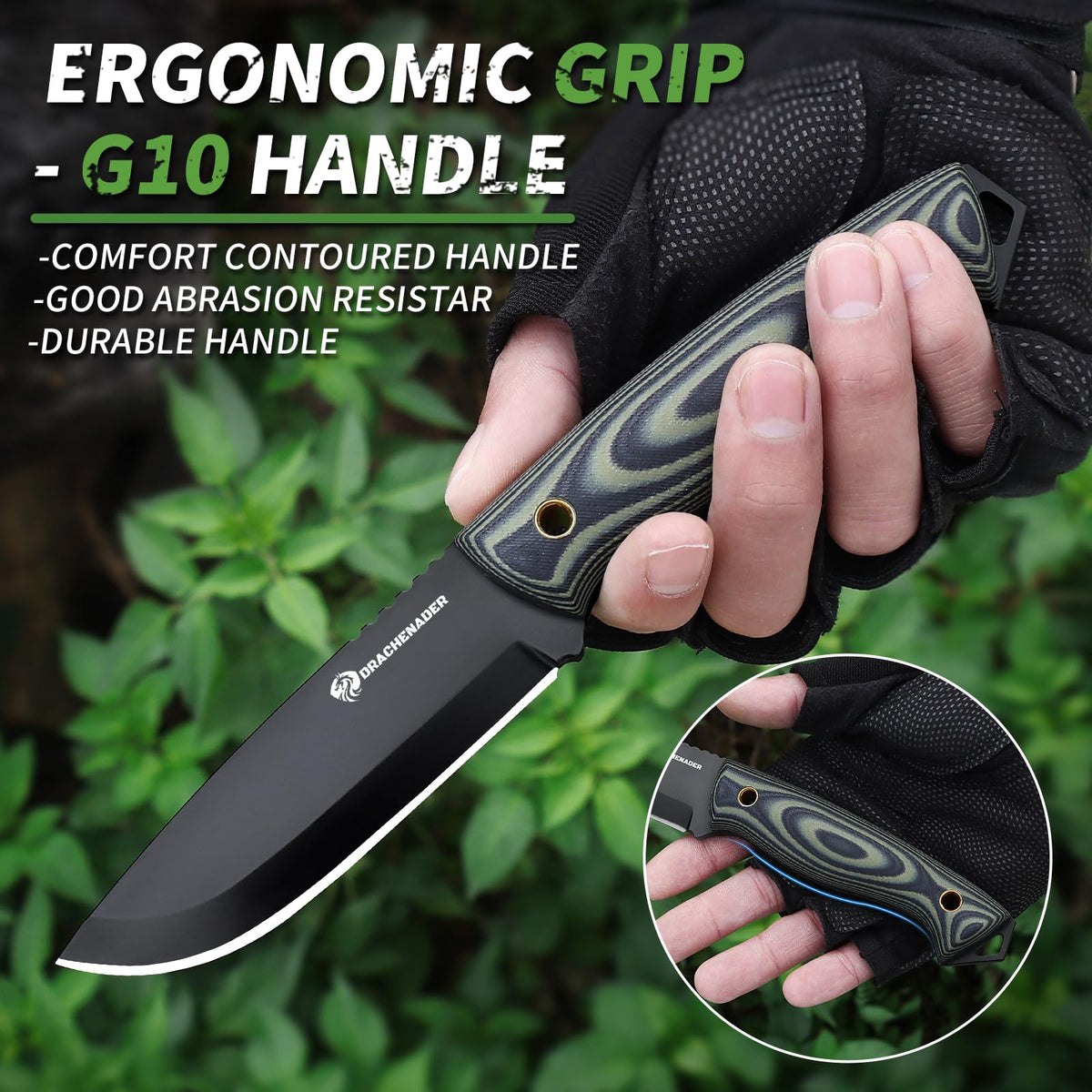 DRACHENADER Full Tang Fixed Blade D2 Knife with Sheath