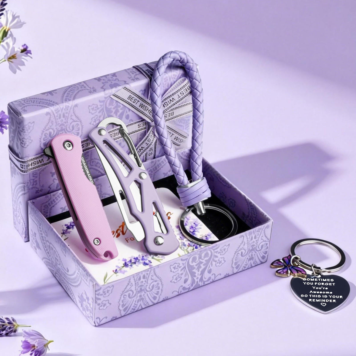 DRACHENADER 2PCS Purple Pocket Knife Gift Set for Women