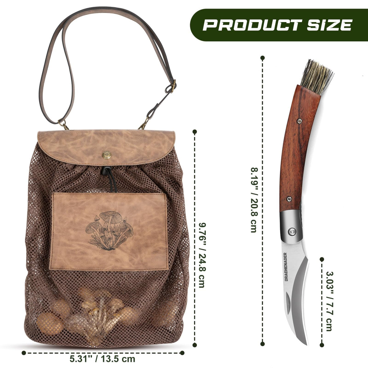 DRACHENADER Mushroom Foraging Kit with Mesh Bag & Folding Knife