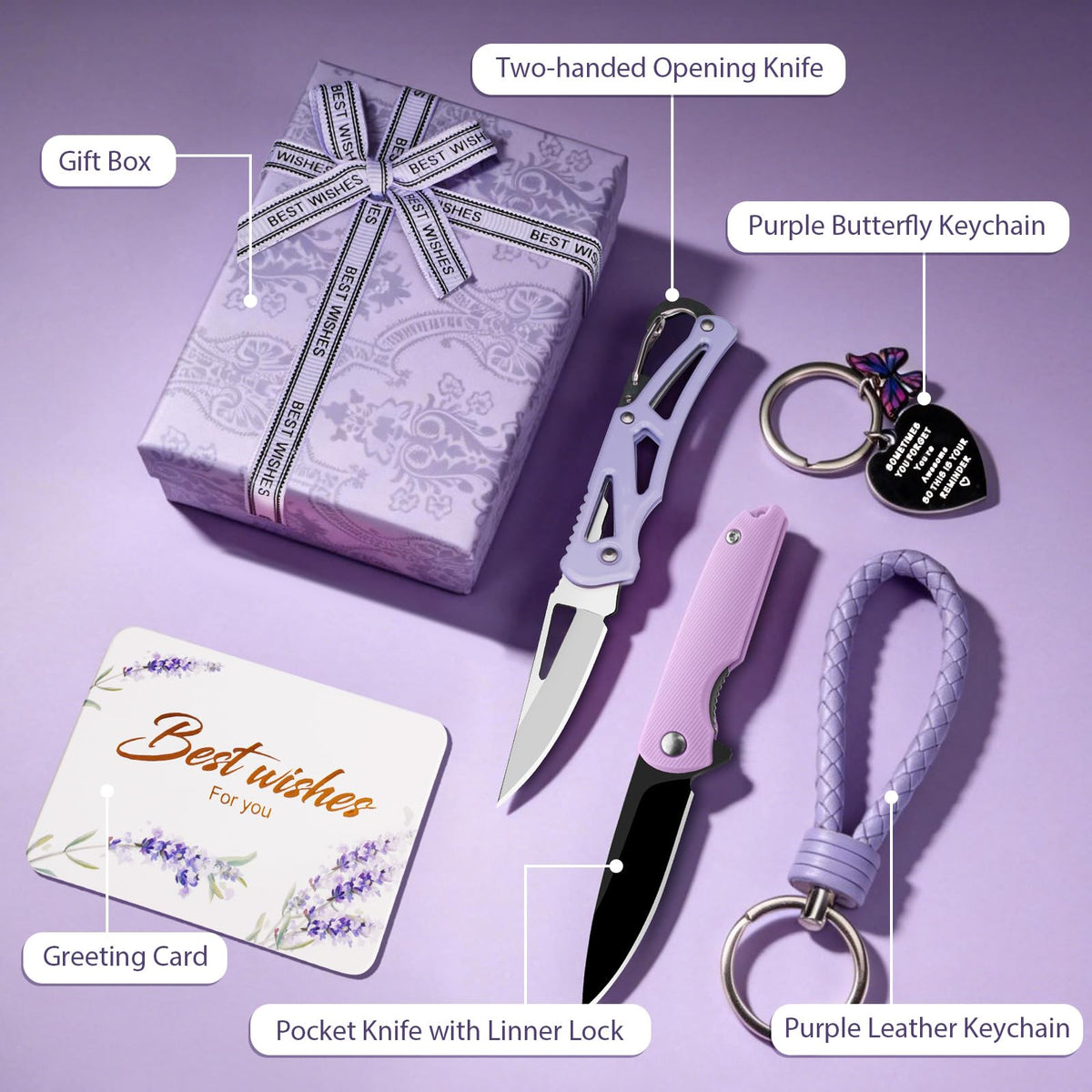 DRACHENADER 2PCS Purple Pocket Knife Gift Set for Women
