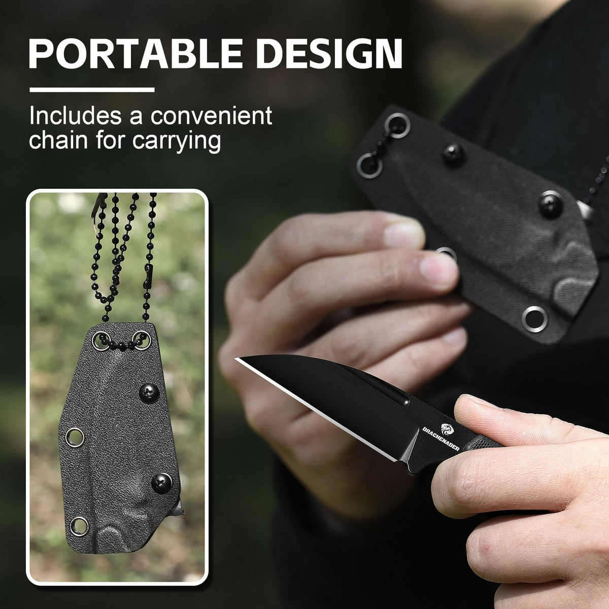 DRACHENADER 5.82" D2 Sheepsfoot Full Tang Neck Knife with G10 Handle