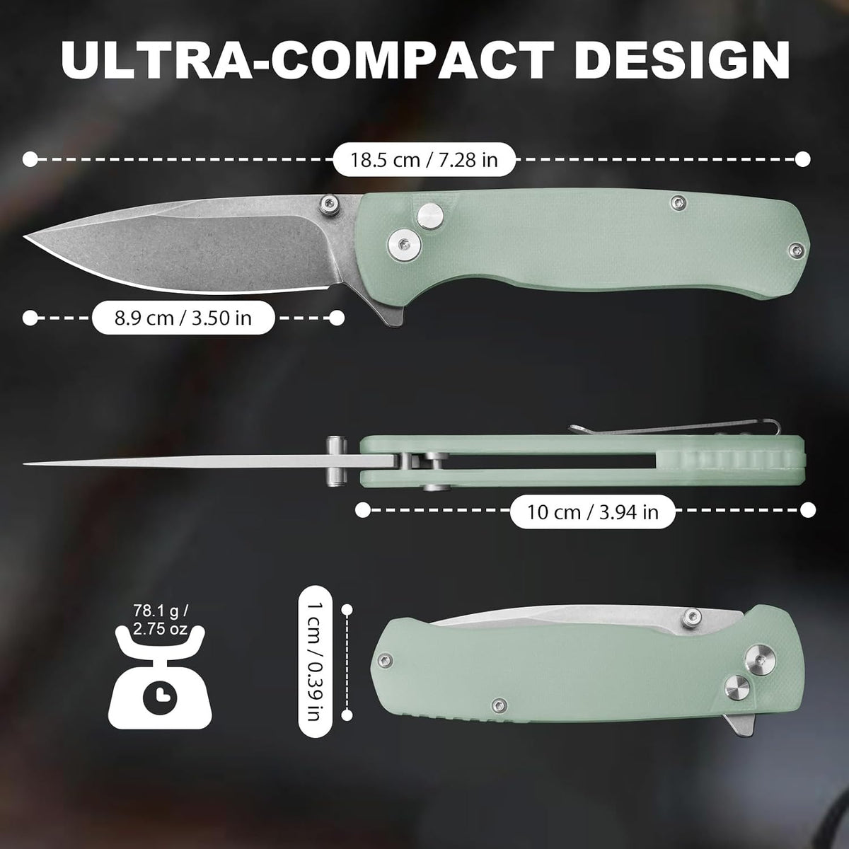 DRACHENADER 7.28" Mini Folding Knife 14C28N Steel G10 Handle Button Lock