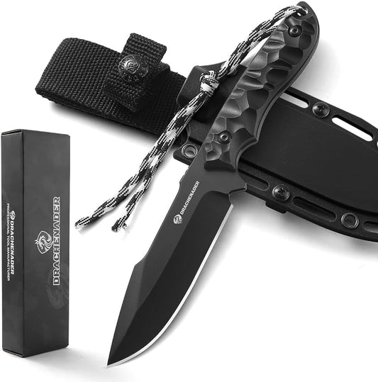 DRACHENADER 9.29" Drop Point Fixed Blade Knife with 5Cr14MoV Blade & Sheath