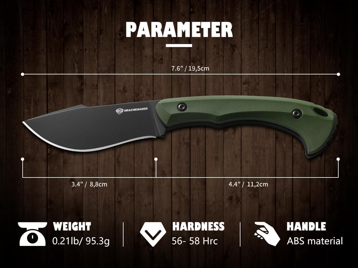 DRACHENADER 7.68" Full Tang Small Fixed Blade Knife with Belt Clip