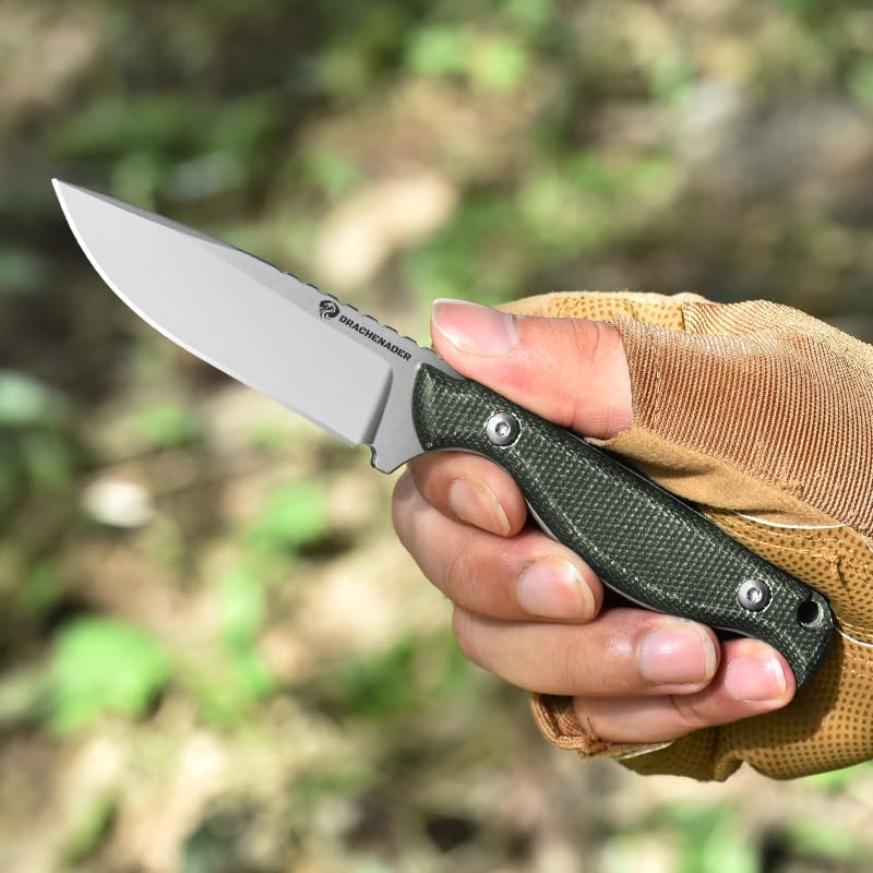 DRACHENADER GT3 7" Small Fixed Blade Knife with D2 Steel Micarta Handle and Kydex Sheath