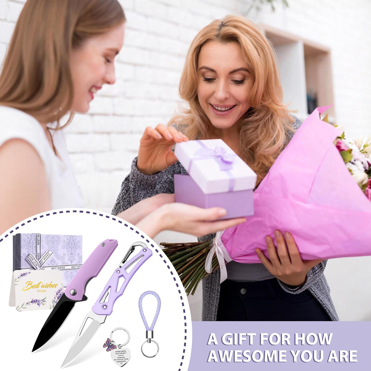 DRACHENADER 2PCS Purple Pocket Knife Gift Set for Women