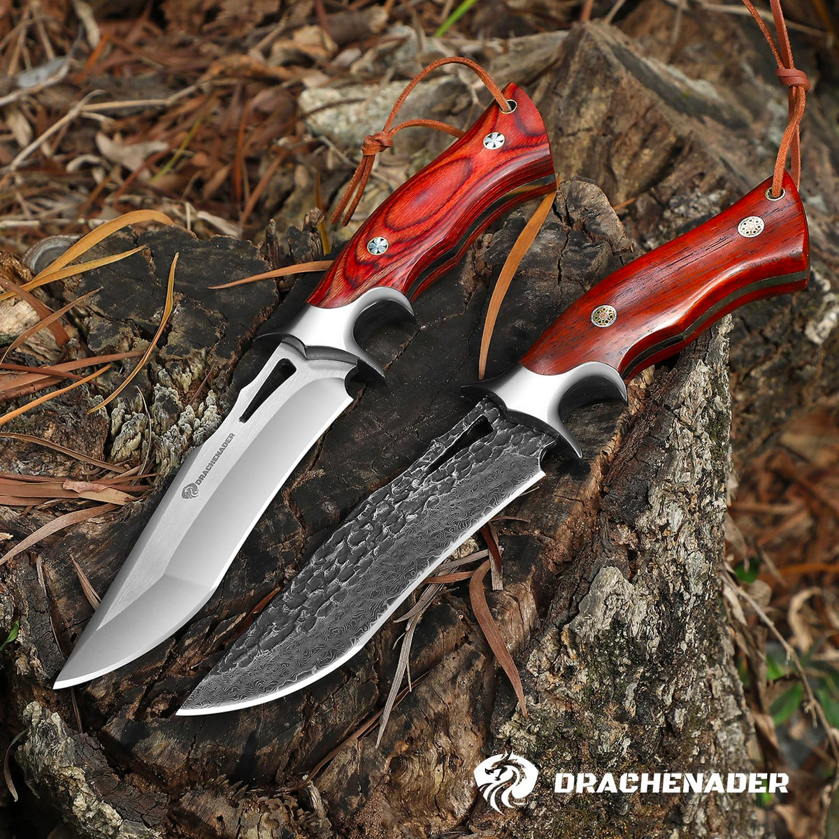 DRACHENADER 10.24" M390 Full Tang Fixed Blade Knife with Wood Handle and Leather Sheath