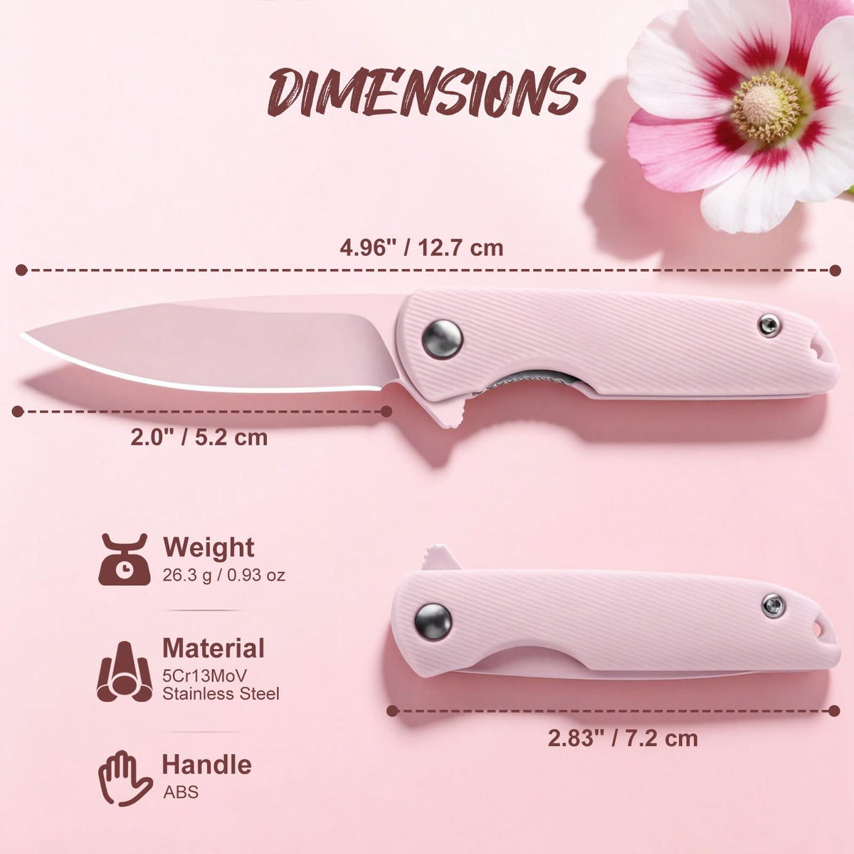 DRACHENADER Mini Pink Folding Knife for Women with 5Cr13MoV Blade