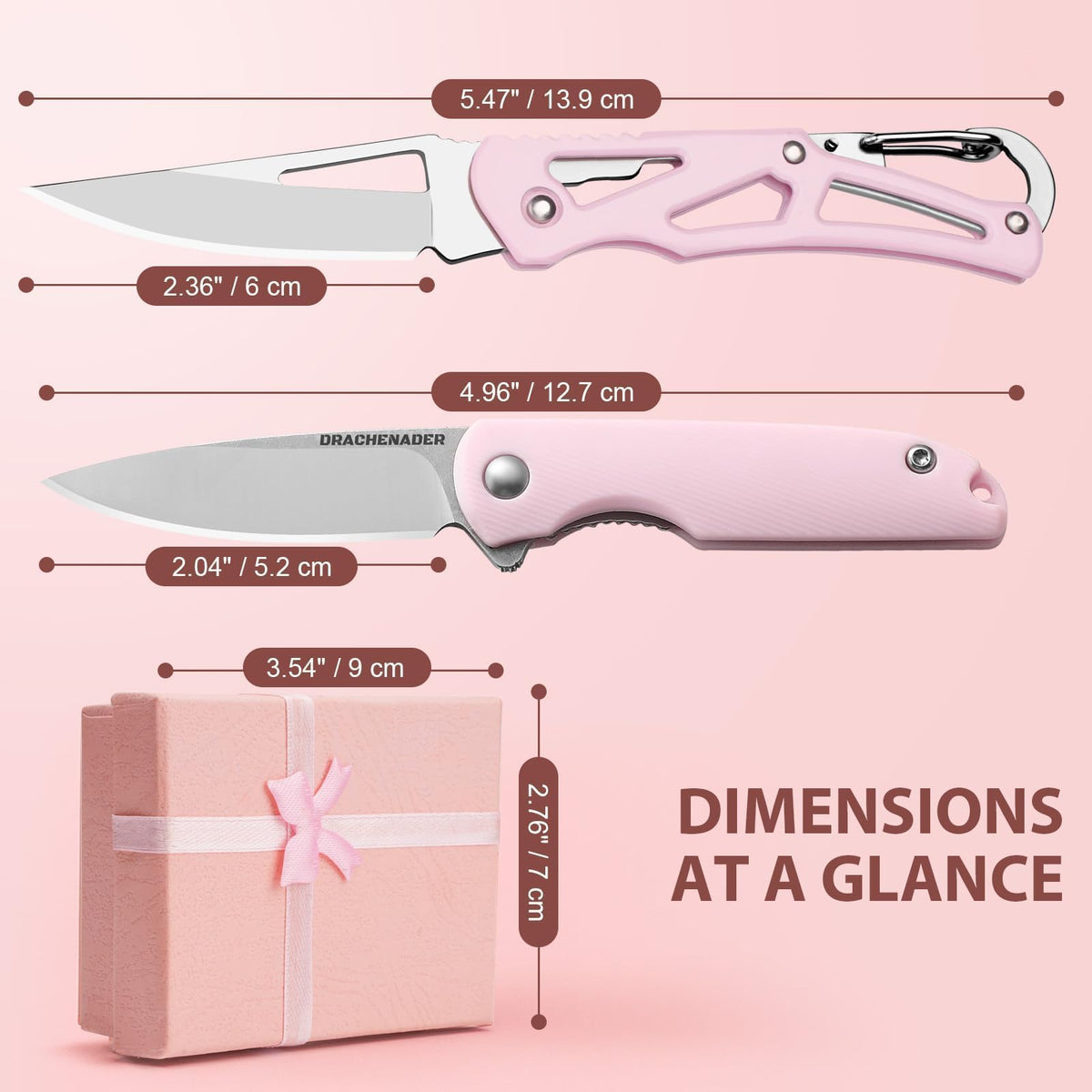 DRACHENADER 2PCS Pink Pocket Knife Gift Set with Keychains & Gift Box