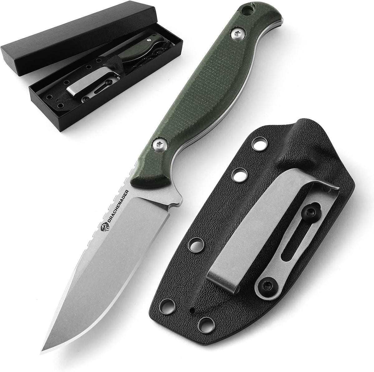DRACHENADER GT3 7" Small Fixed Blade Knife with D2 Steel Micarta Handle and Kydex Sheath