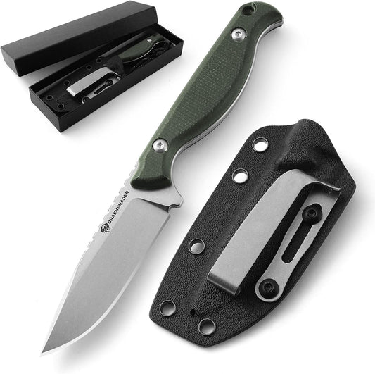 DRACHENADER GT3 7" Small Fixed Blade Knife with D2 Steel Micarta Handle and Kydex Sheath