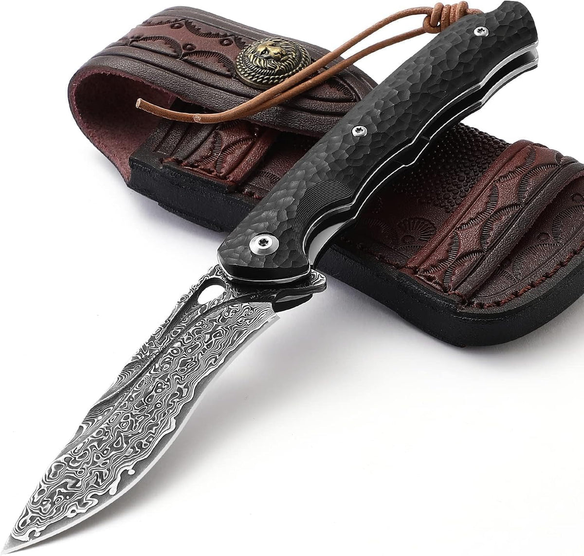 DRACHENADER Damascus Folding Pocket Knife with VG10 Steel Core and Ebony Handle