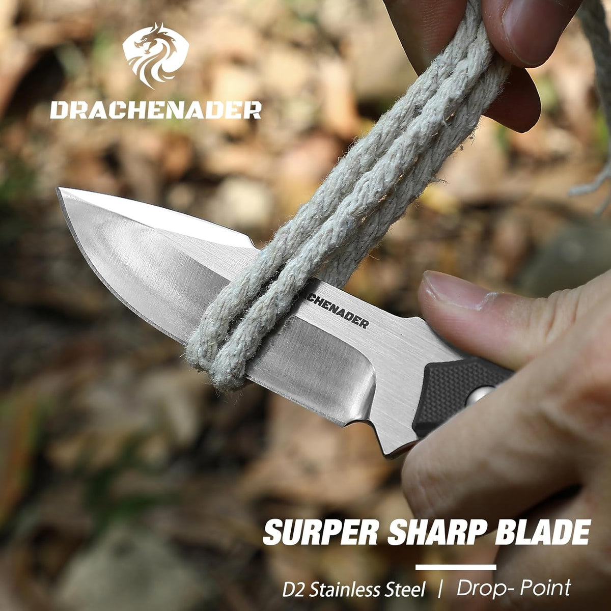 DRACHENADER 7" D2 Full Tang Fixed Blade Knife with G10 Handle & Kydex Sheath