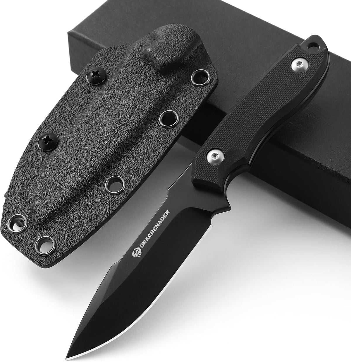 DRACHENADER 7" D2 Steel EDC Fixed Blade Knife with G10 Handle and Kydex Sheath