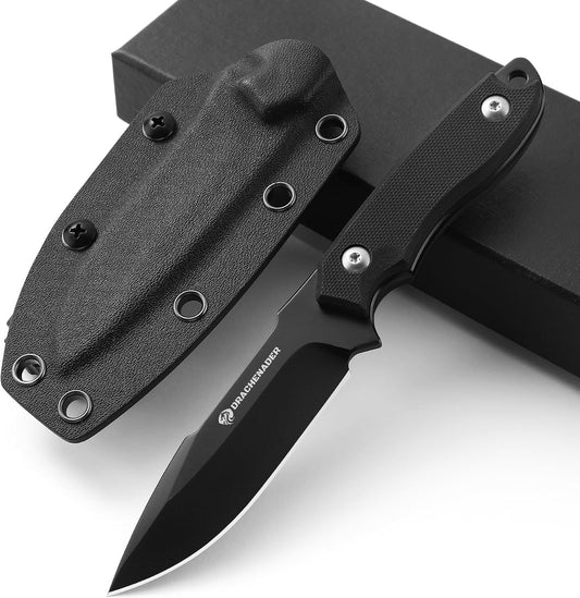 DRACHENADER 7" D2 Steel EDC Fixed Blade Knife with G10 Handle and Kydex Sheath