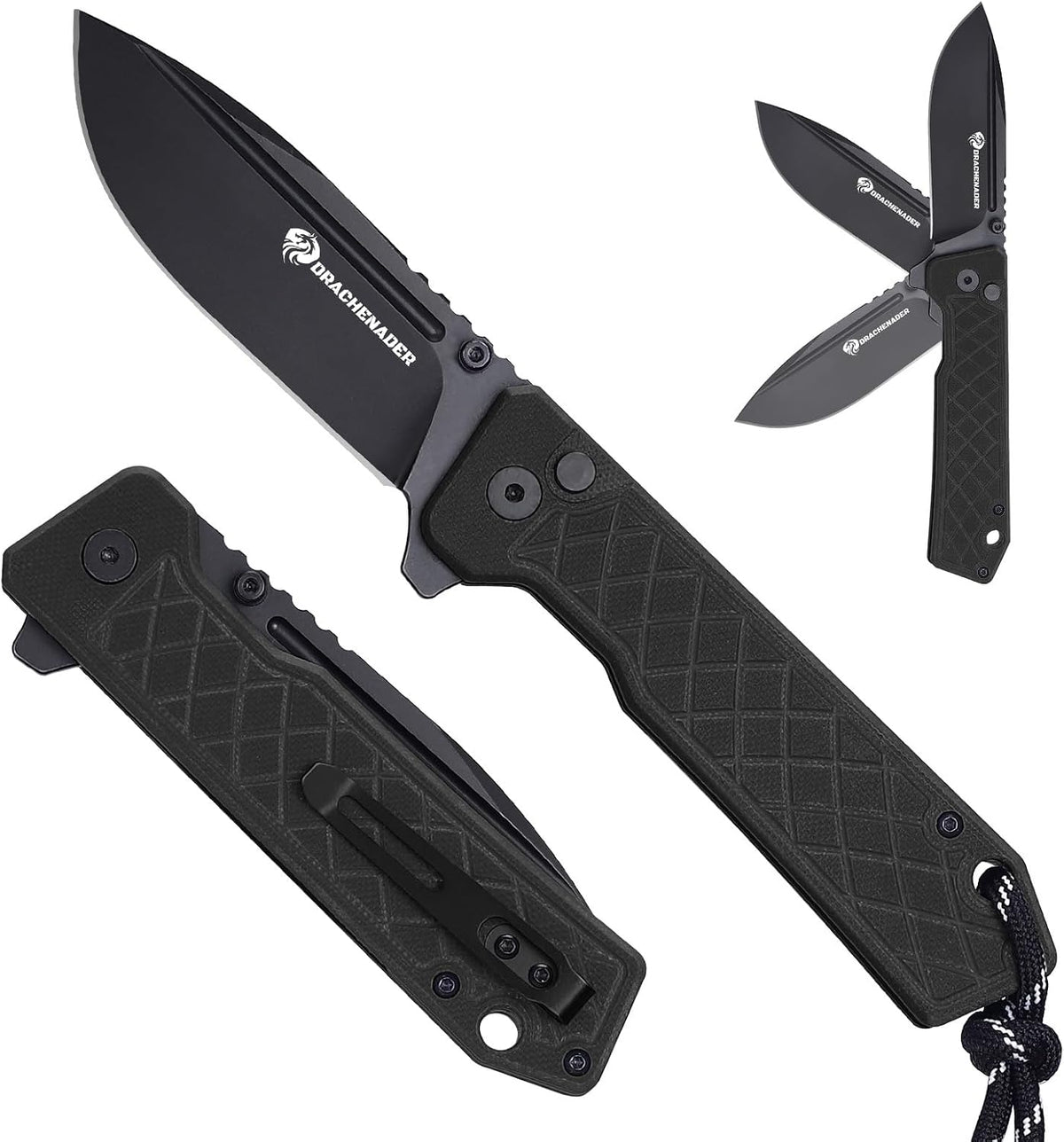DRACHENADER 7.83" 14C28N Button Lock Folding Knife with G10 Handle
