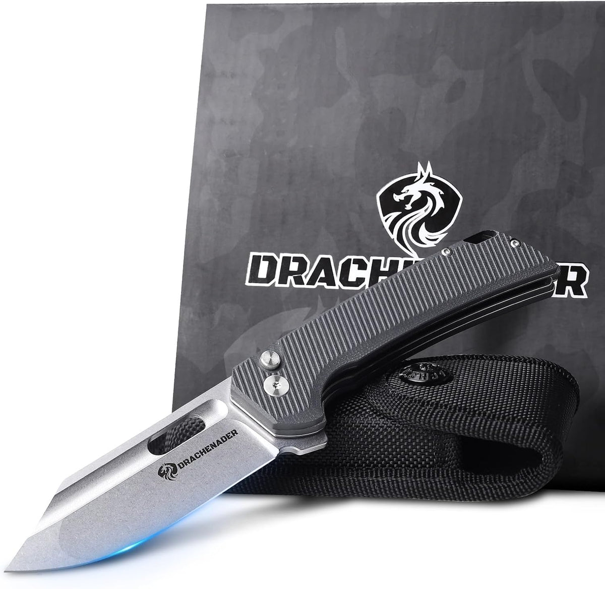 DRACHENADER 8" Folding Knife with 14C28N Blade G10 Handle Button Lock