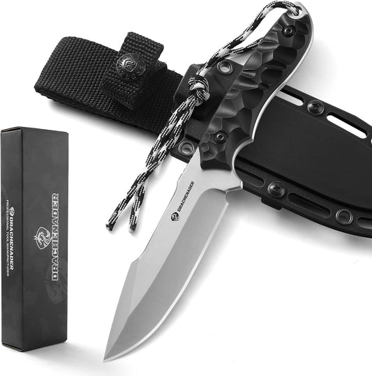 DRACHENADER 9.29" Drop Point Fixed Blade Knife with 5Cr14MoV Blade & Sheath