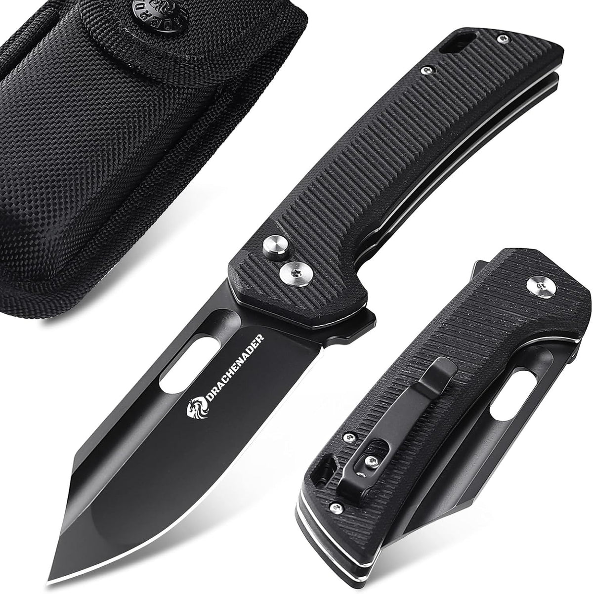 DRACHENADER 8" Folding Knife with 14C28N Blade G10 Handle Button Lock